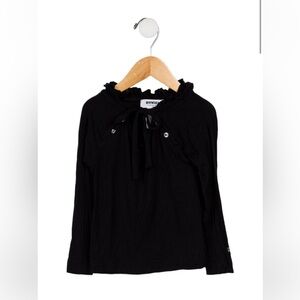 Rykiel Enfant Black Ruffle Trimmed Long Sleeve Tie Kids Top, Size 4 Years